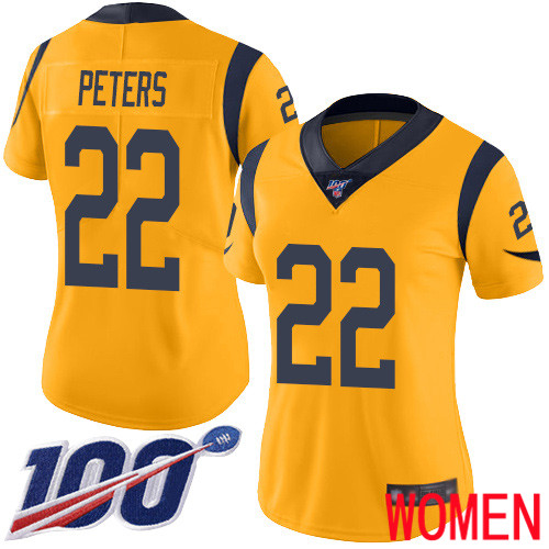 Los Angeles Rams Limited Gold Women Marcus Peters Jersey NFL Football #22 100th Season Rush Vapor Untouchable